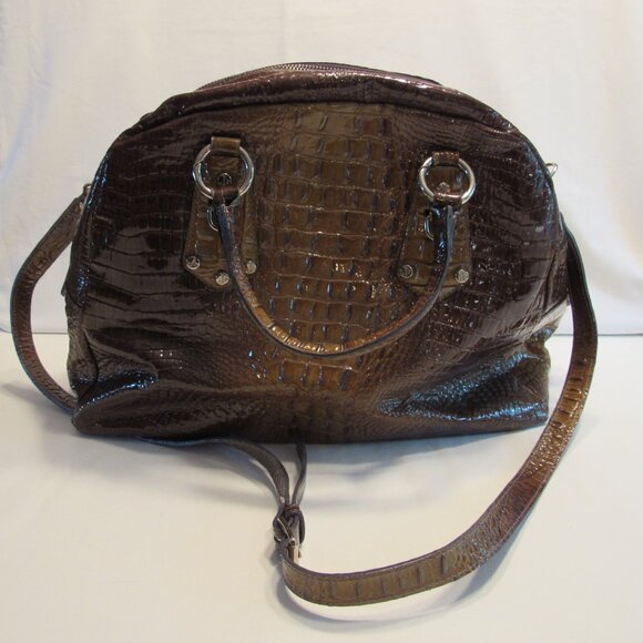 Jenrigo Large Embossed Green Leather Double Handle Satchel/Tote Handbag - Picture 2 of 14